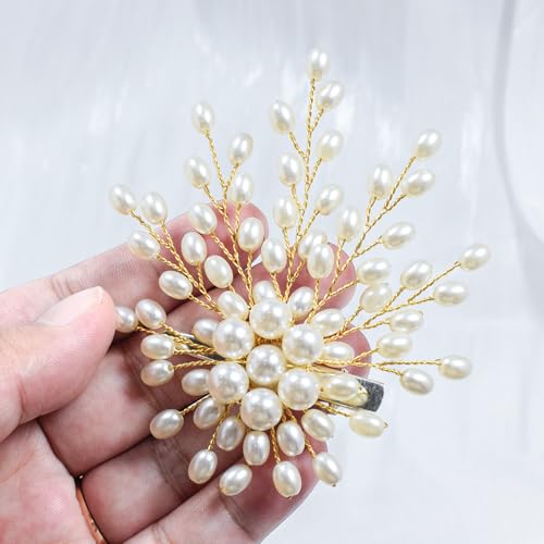 JULIYOOYOO Wedding Hair Accessories Pearl Flower Side Clip Bridal Pearl Hair Clip Wedding Hair Jewelry for Bride and Bridesmaids