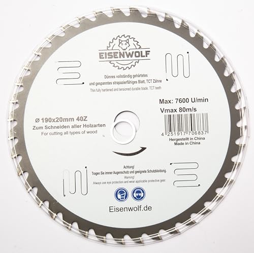 Hoja de sierra circular premium de 190 x 20 mm para madera con 40 dientes TCT inclinados y cortes láser para reducción de ruido