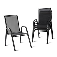Relaxdays Gartenstühle, 4er Set, Hochlehner, Armlehnen, stapelbar, bis 150 kg, Polyester, Metall, Stapelstuhl, anthrazit