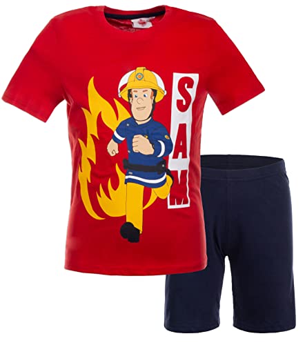 Brandsseller Jungen Schlafanzug Rescue - Pyjama Freizeitanzug Set mit Motiven im Stil von Feuerwehrmann Sam - Shirt und Shorty 110/116 Cover