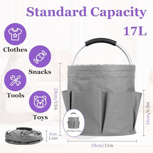 Image of 2Pcs 17L Foldable Cleaning Caddy Tote with Handle for Camping, Dark Gray