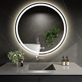 WISSMIELS LED Bathroom Mirror 30 Inch Round Bathroom Mirror with Lights, Circle LED Mirror, Wall Mounted Lighted Bathroom with 3 Colors Brightness, Anti-Fog, Dimmable, Shatter-Proof