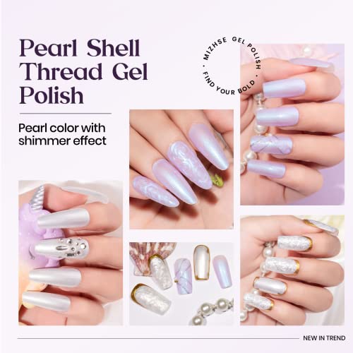 Mizhse Pearl Gel Nail Polish - 2Pcs Pearl White Shell Thread Gel Polish Pearlescent Soak Off Nail Art Manicure Set For Home Diy And Nail Salon #TOP4