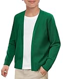 Haloumoning Boys School Uniform Cardigan Sweater Kids Knit Open Front Long Sleeve Outerwear 5-14 Years Green