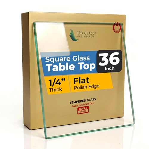 Tempered Glass Table Top 36 Inch Square Flat Polished Edge Clear Surface 1/4 Inch Thick for Home Office or Outdoor Furniture by Fab Glass and Mirror