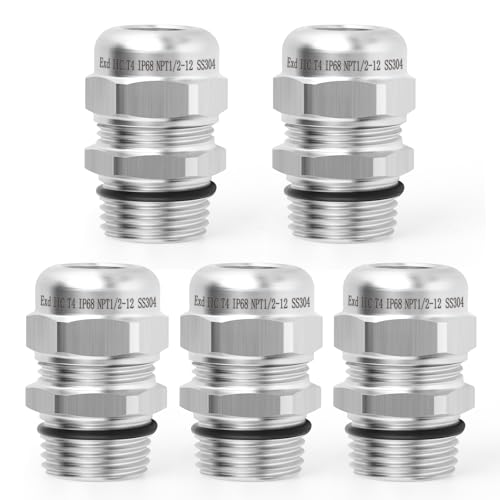 QCQIANG 5pcs NPT1/2" Stainless Steel Waterproof Cable Gland, Adjustable 8-12mm Cable Gland Protectors