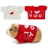 2 Pack Guinea Pig Clothes Hamster Sweater Ferret Knitted Clothes for Small Animal Outfit Winter Valentine Christmas Clothing (One Size, Valentine's Day-2)