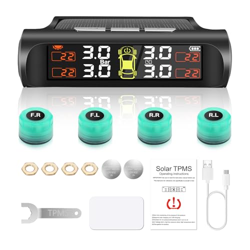 Liwogi TPMS Sistema de control de presión de neumáticos 6 Bar, monitor de presión de neumáticos solar con sistema de alarma con 4 sensores iluminados para camiones y autocaravanas