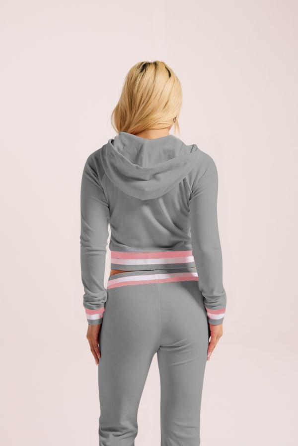 yidengymx Velour Tracksuit for Women, Womens Velvet Color Block Long Sleeve Hoodie Flare Pants 2 Piece Outfits with Pockets - Image 4