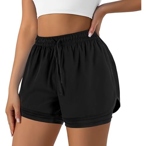 Yevrimow Women's 2 in 1 Running Shorts for Gym Yoga Workout Athletic Shorts High-Waisted Shorts with Liner Pockets