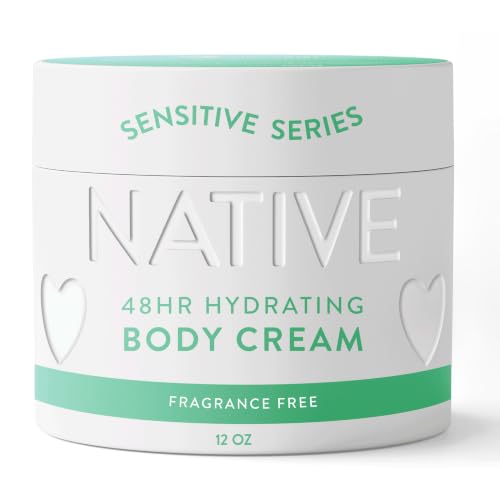 Native Sensitive Body Cream for Dry Skin, 48H Hydration with Naturally Derived Ceramides, Hypoallergenic Fragrance, Made with Pro Vitamin B5 & Shea Butter, Fragrance Free, 12 Fl Oz