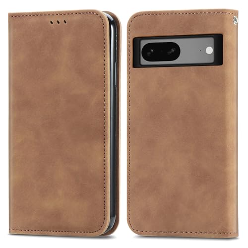 Étui pour Google Pixel 6 en cuir marron massif à rabat et finition premium