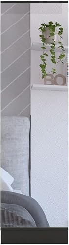Vista 5 de Tuhome Leto XL Zapatero con espejo, cinco estantes interiores, armario de una sola puerta, color negro