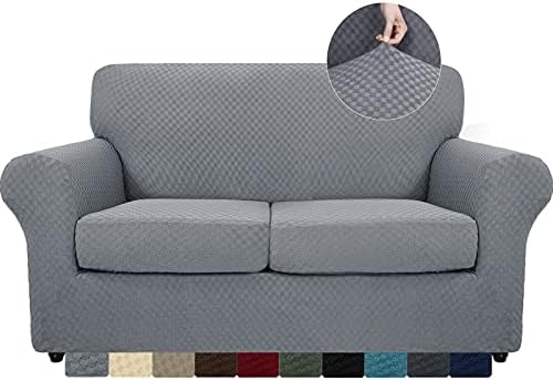 MAXIJIN 2 Piece Newest Jacquard Chair Covers with Arms Super Stretch Non Slip Chair Slipcover for Living Room Dogs Pet Friendly Elastic Sofa Couch Protector Armchair Cover (1 Seater, Army Green)