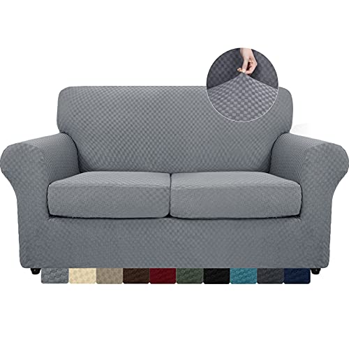 MAXIJIN 3 Piezas más Nuevas Fundas de sofá Jacquard para 2 plazas elástica Antideslizante Funda de Asiento de Amor para Perros Protector elástico para Muebles (2 plazas, Gris Claro) Cover