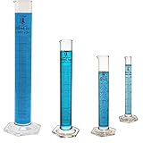 Glass Graduated Cylinder Set, Borosilicate Glass, Single Metric Scale, 4 Sizes - 10ml, 50ml, 100ml, 250ml, Karter Scientific 213C9