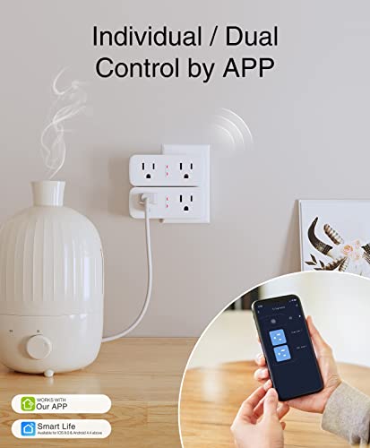 GHome Smart Outlet Extender Surge Protector Dual Smart Socket Works with Alexa and Google Home, Mini Wi-Fi Plugs Control Independently Or Together,10A, No Hub Required, Fcc Listed (4 Pack), White