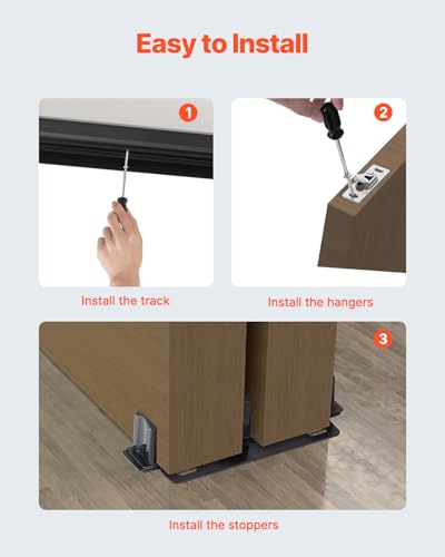 Image of VEVOR Bypass Door Hardware, 8ft Heavy Duty Bypass Sliding Door Hardware Kit, Aluminum Alloy Sliding Closet Door Hardware Set with Finger Pulls, for 2 Door System, Fit Door Thickness 1 3 /8 inch - 1 3 /4 inch