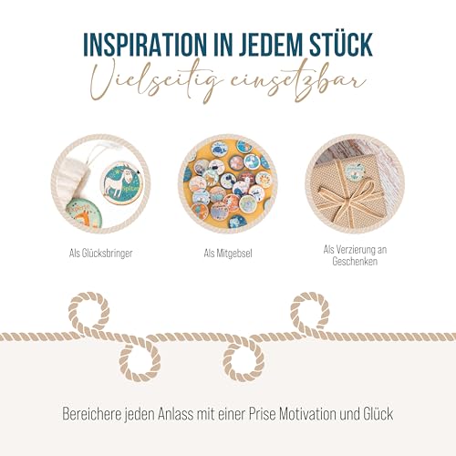 Kleine Holztaler mit Tieren, 24 Stück: Mini Holz-Glückstaler Beschriftet, Motivationssteine-Set mit Sprüchen, Für Kinder & Schule, Lob, Motivation, Deko & Glücksbringer, Geschenk Spruch Klein, Ø 4 cm