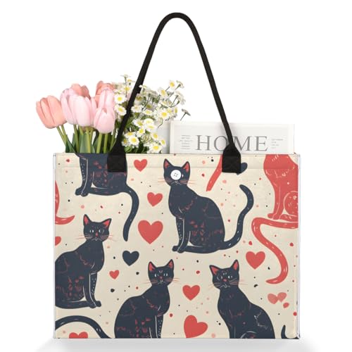 Black Red Cats Tote Bag for Women Large Beach Bag Reusable Tote Bags for Work Travel Beach Shopping3