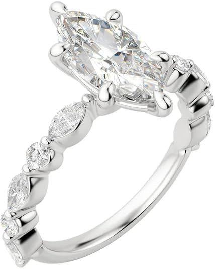 Marquise Moissanite Engagement Ring Set, 1–5 Carat VVS1 Colorless Halo Bridal Set, 10K 14K 18K Solid Gold, 925 Sterling Silver Wedding Ring Set for Women