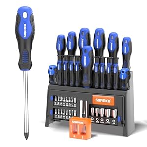 SORAKO 40 Pcs Screwdriver Set,Heavy Duty Chrome Vanadium Steel Made,Magnetic Screwdriver with Flathead and Phillips Heads and Storage Racks for Home,Office, and Farm Maintenance