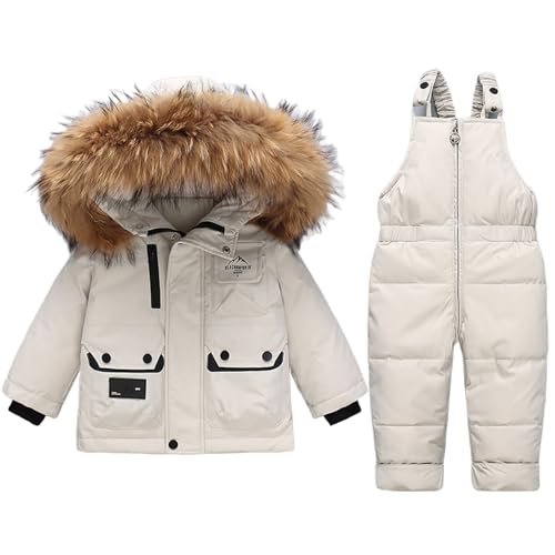 Acuryx Tuta da Neve 2 Pezzi da Neonato Capppotto con Cappuccio Saloppette Piumino Invernale da Bambini Bianco 12-18 Mesi