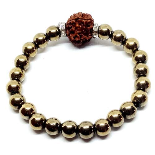 Mautik Sadiwala Certified Golden Pyrite Bracelet With 5 face Mukhi Nepal Rudrakha Natural Golden Pyrite Bracelet Unisex AAA Quality 8mm Beads Size (B084JHGV5Z) Amazon Price History, Amazon Price Tracker