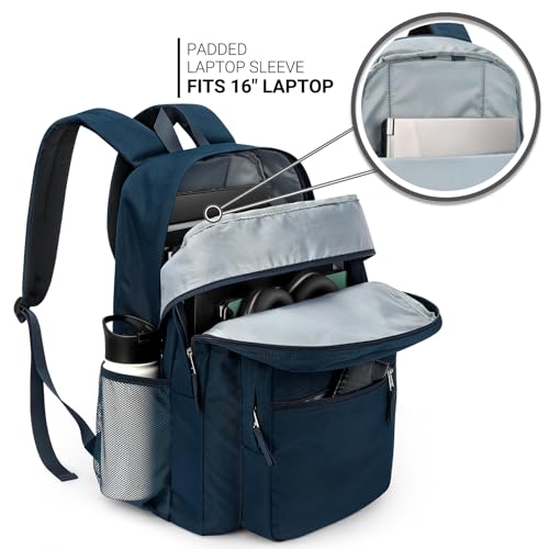 ZORFIN 36L Backpack for School, College, and Travel: Water Resistant Bookbag with 8 Compartments - Steel blue