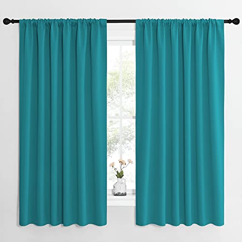 NICETOWN Peacock Blue Blackout Curtains Panels for Window, Thermal Insulated Rod Pocket Blackout Drapes/Draperies for Living Room (2 Panels, W62 x L63 inches) Peacock Blue 62"W x 63"L (Pack