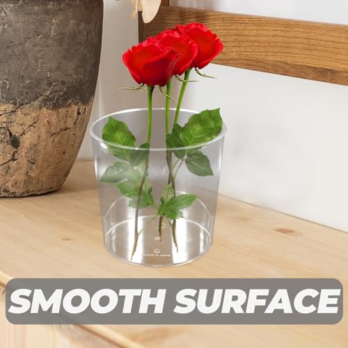 Image of HOMSFOU Translucent Round Wake up Flower Bucket 6.5 Inch Floral Storage Bin for Fresh Flower Display and Decorative Home Centerpieces