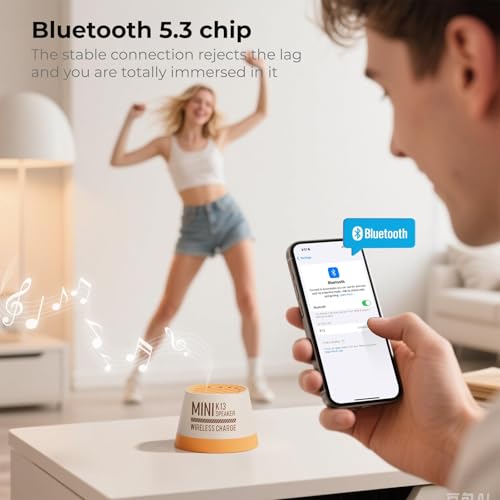 Magnetic Bluetooth Speaker, Wireless Charger Station, Portable Mini Speaker with Wireless Charger & Phone Stand, Bluetooth Speakers for Kitche, Refrigerator, Anything Magnet, Gifts (Orange) — view 6