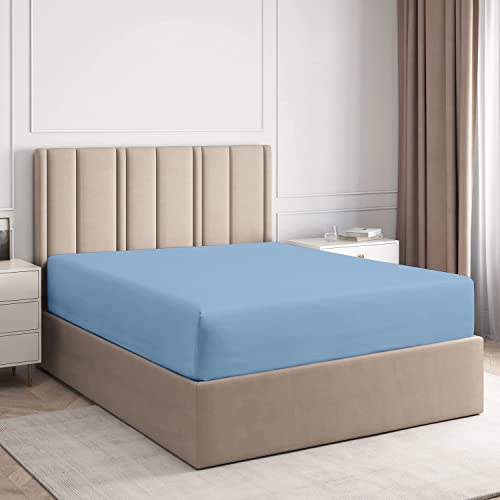 Magic Drapes 800 Thread Count 1 Piece Fitted Sheet 100% Long Staple Cotton With Sateen Weave Premium Quality Lightweight Sheets Ultra Soft Bedding With 16 Inch Drop (Sky Blue, Cal King) #TOP2