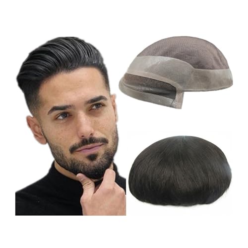 Masquer la calvitie avec le toupet pour hommes en cheveux humains Mono et Pu 7x9