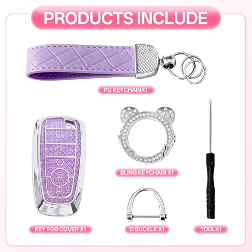 Avalessia for Ford Key Fob Cover with Keychain,Soft TPU Protector Bling Car Keys Case Shell Compatible with Ford Explorer Fusion Edge Expedition F150 F250 F350 F450 F550 Maverick Mustang(Purple) — view 3