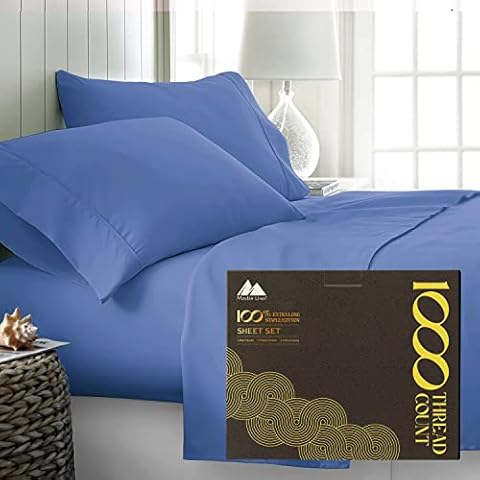 Mayfair Linen 1000 Thread Count Best Bed Sheets 100% Egyptian Cotton Sheets Set - Deep Blue Long-Staple Cotton King Sheet for Bed, Fits Mattress Upto 18'' Deep Pocket, Soft & Silky Sateen Weave Sheets Cover