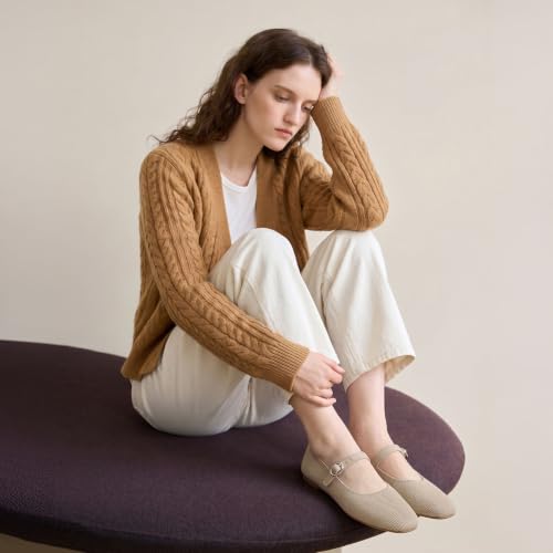 Image of FITORY Flats for Women, Mary Jane Ballet Square Toe Knit Ankle Strap Shoes