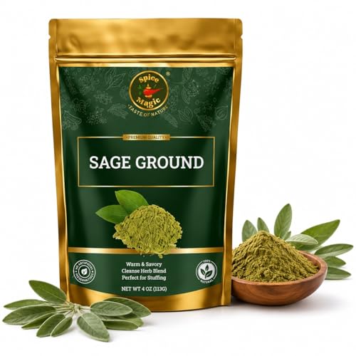 Spice Magic Ground Sage, 4 oz (113g)- Premium Ground Herb for Savory Dishes, Perfect for Stuffing, Sausages, Poultry, and Roasted Vegetables