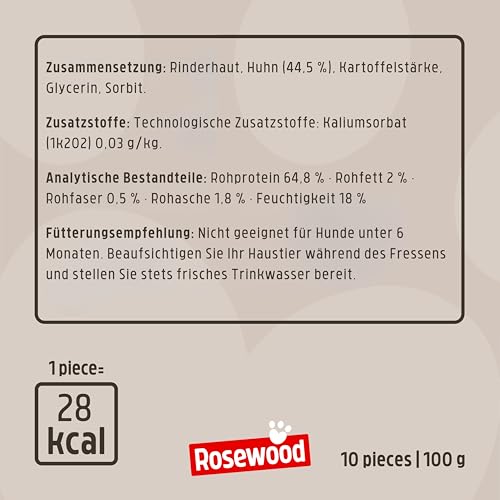 Rosewood Chewy Sticks Huhn Small – Kaustangen für Hunde mit Huhn, Rinderhautsnack, Rohhautsnack, unterstützt die Zahnpflege, ohne Getreide, ohne künstliche Zusatzstoffe, 100 g