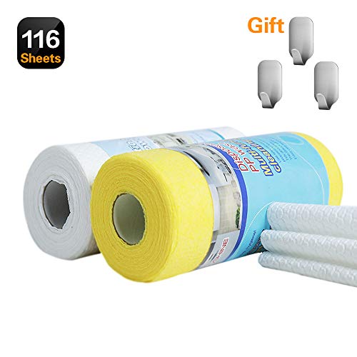 REDSHINE 1 Disposable Cleaning Towels 208 Upgrade Handi Wipes Reusable Cleaning Cloths Kitchen Towels Dish Cloths Eco-Friendly Non Woven Fabric Multipurpose Wipes 2 Rolls,6 Sheets Free Hook (Mix)