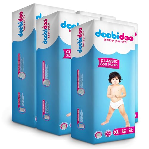 Image of Doobidoo Classic Baby Diaper Pants - XL Size | High Absorbency with Cottony Bubble Soft Topsheet, Anti-Leak Side Cuffs & Rash-Free Comfort | Gentle Protection (12-17 kg) - Pack of 5 | 130 Count