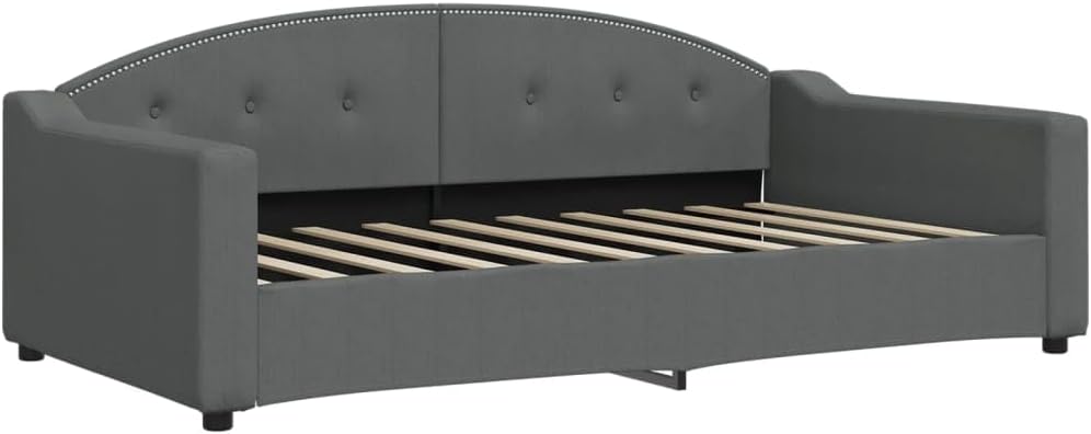 Modern Dark Gray Day Bed Twin Size with 100% Polyester Fabric, Metal and Solid Wood Frame, Foam Cushion, Sturdy Platform Foundation for Bedroom, Minimalist Design, Easy Assembly