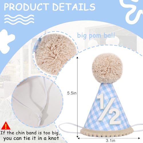 Boho Half Birthday Hat - Gingham Style1/2 Birthday Decorations, Plaid Birthday Hat, Boho 6 Months Birthday Party Hat2