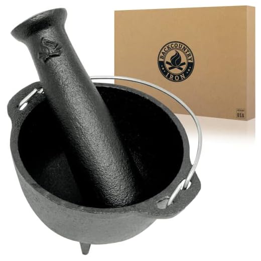 Cast Iron Mortar and Pestle Tool Set, Spice Herb Grinder (Large 4.75" Diameter Mortar, 6" Heavy Pestle, 1 Pint Cauldron Bowl Capacity), Pill Crusher, Incense, Muddler, Molcajete, Smasher, Pulverizer