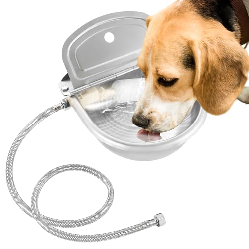 NATGAI Automatic Waterer Bowl with Float Valve and Braided Hose | Stainless Steel Stock Waterer Horse Cattle Goat Sheep Dog Bowl for Livestock Dog Goat Pig(with Drainage Hole)