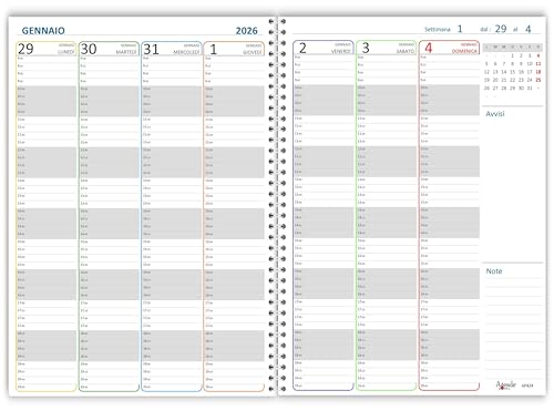 Agendepoint.it - Agenda Settimanale 2026, A4 21x30cm, Spiralata con Intervalli