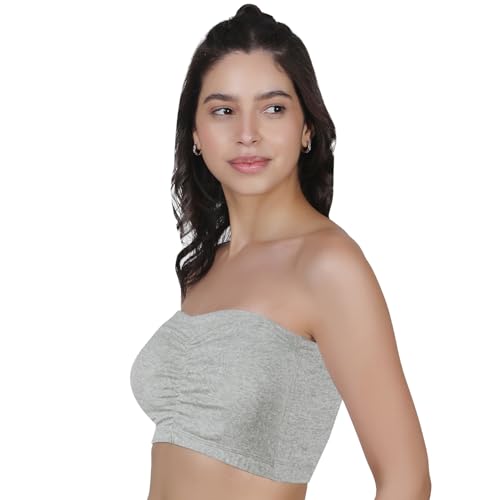 Image of DChica Essentials Tube Bra for Women's, Cotton Padded Bra, Full Coverage, Non-Wired Young Women's T-Shirt Gym Bra, Solid Stylish Without Strap Training Bras