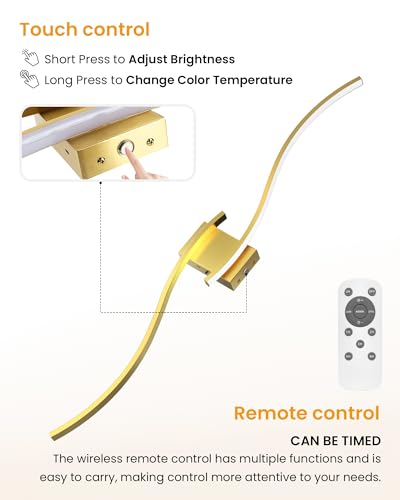 Image of NIORSUN 39.4 Inch Battery Operated Wall Sconce Set of 2, Gold Modern Rechargeable Wall Lights with Remote, 3CCT Dimmable Wireless Wall Lamp for Living Room Bedroom Hallway