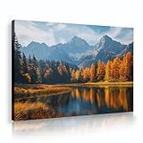 壮大な自然の美学キャンバスウォールアート秋の山々の湖のキャンバスプリント静かなリビングルームホームオフィスの壁の装飾85x120cmインナーフレーム