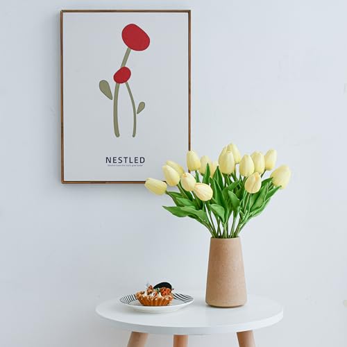 Image of ONLY ART Artificial Light Yellow Tulips 20 Pcs - 13.5 Inch PU Faux Flowers with Bendable Stems for Home Decor, Wedding Centerpieces, DIY Floral Arrangements, New Year and Valentine's Day